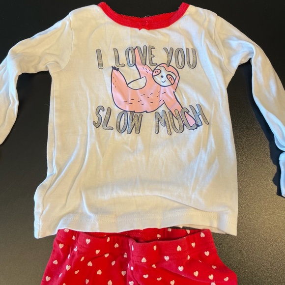 2T white and red sloth pajamas.